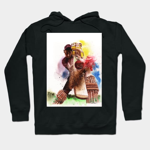 Driven - cricket batsman watercolour painting Hoodie by Mightyfineart